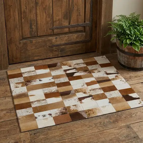 Brown And Ivory Patchwork Washable Area Rug With UV Protection Photo 1