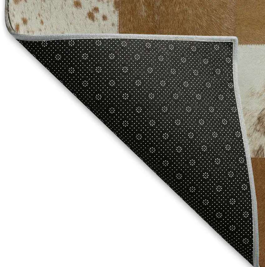 Brown And Ivory Patchwork Washable Area Rug With UV Protection Photo 6