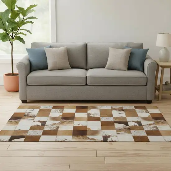 Brown And Ivory Patchwork Washable Area Rug With UV Protection Photo 1