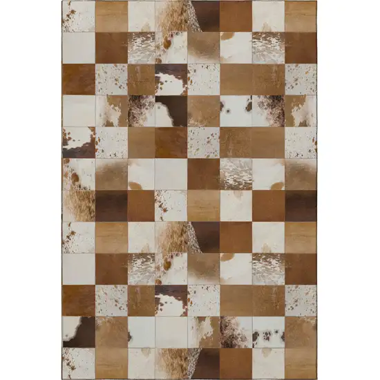 Brown And Ivory Patchwork Washable Area Rug With UV Protection Photo 4