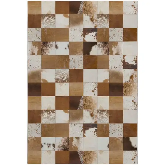 Brown And Ivory Patchwork Washable Area Rug With UV Protection Photo 2