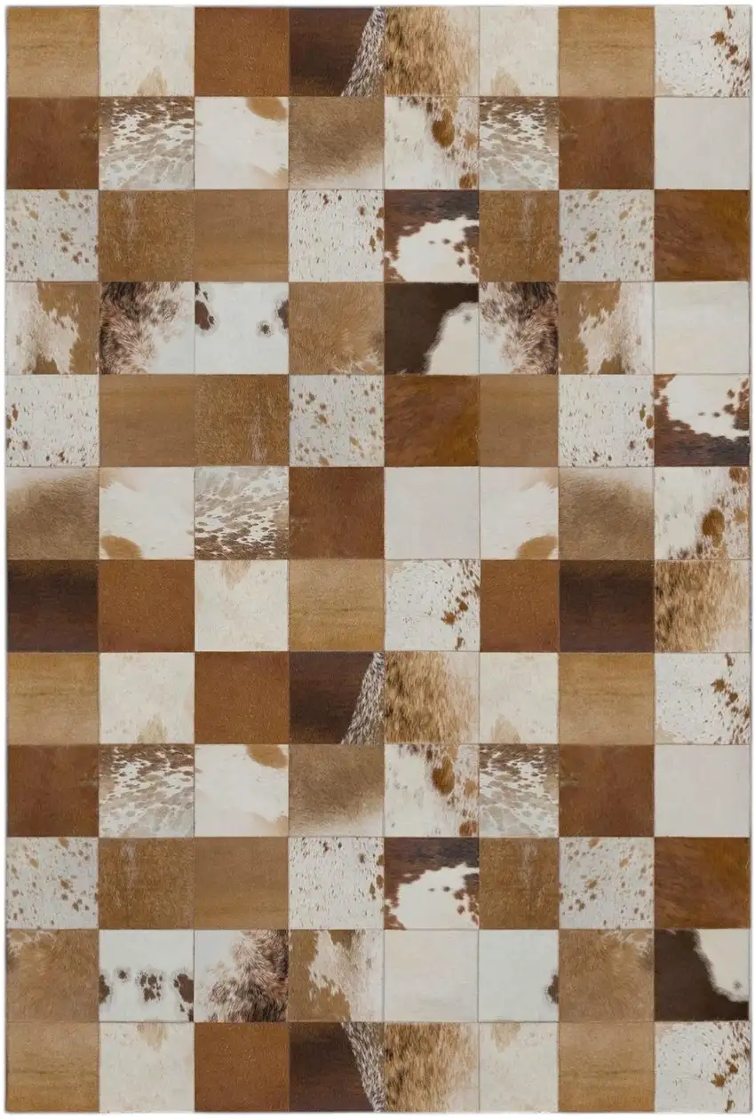 Brown And Ivory Patchwork Washable Area Rug With UV Protection Photo 2
