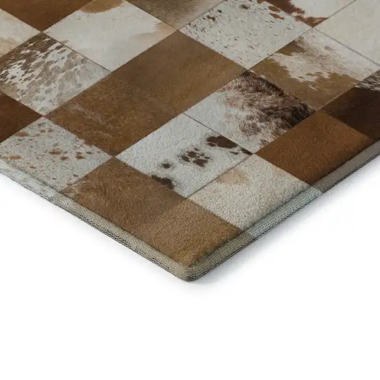 Brown And Ivory Patchwork Washable Area Rug With UV Protection Photo 9