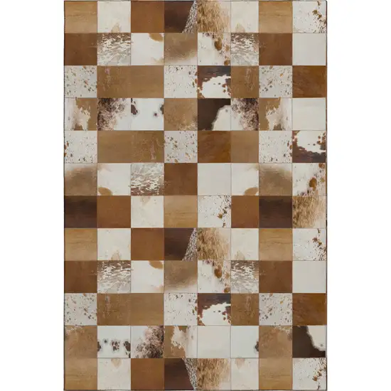 Brown And Ivory Patchwork Washable Area Rug With UV Protection Photo 2