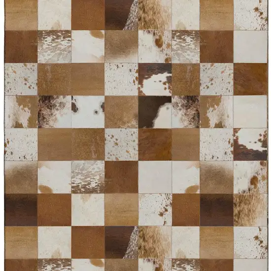 Brown And Ivory Patchwork Washable Area Rug With UV Protection Photo 5