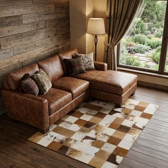 Brown And Ivory Patchwork Washable Area Rug With UV Protection Photo 1