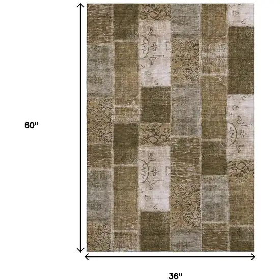 Brown And Ivory Patchwork Washable Area Rug With UV Protection Photo 3