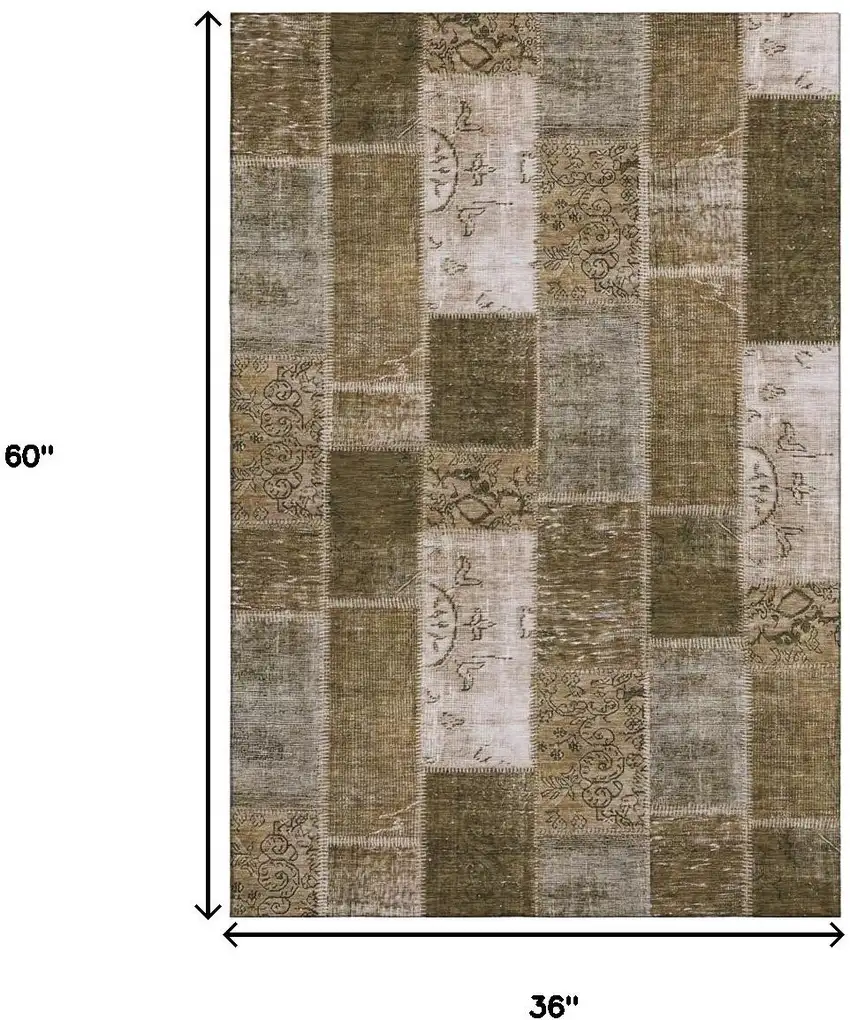 Brown And Ivory Patchwork Washable Area Rug With UV Protection Photo 3