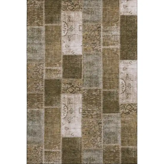 Brown And Ivory Patchwork Washable Area Rug With UV Protection Photo 1