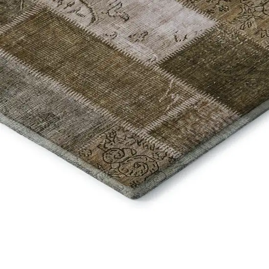 Brown And Ivory Patchwork Washable Area Rug With UV Protection Photo 6