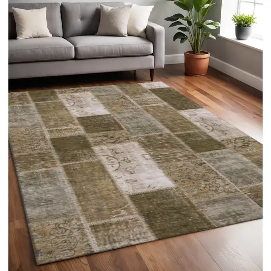 Brown And Ivory Patchwork Washable Area Rug With UV Protection Photo 2