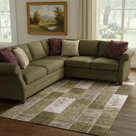 Brown And Ivory Patchwork Washable Area Rug With UV Protection Photo 1