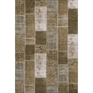 Photo of Brown And Ivory Patchwork Washable Area Rug With UV Protection