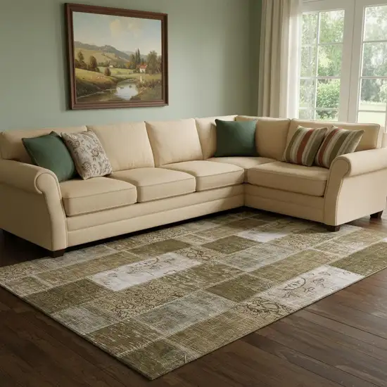Brown And Ivory Patchwork Washable Area Rug With UV Protection Photo 1