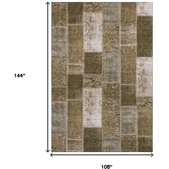 Brown And Ivory Patchwork Washable Area Rug With UV Protection Photo 3
