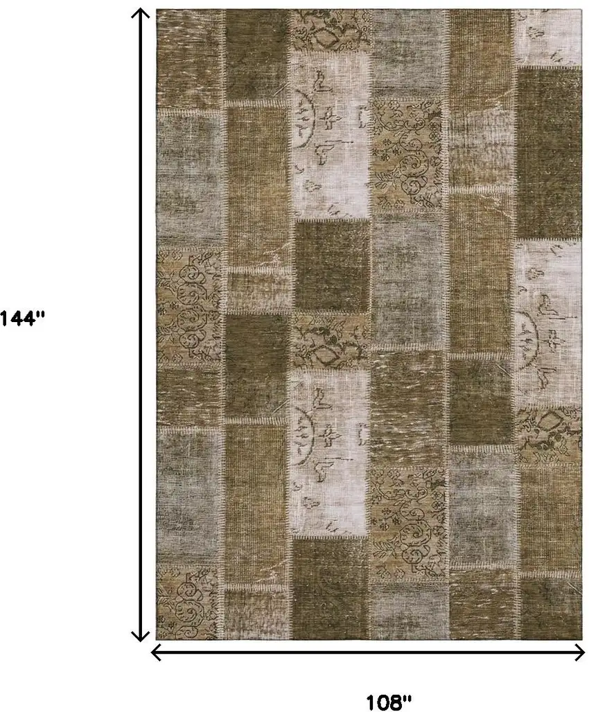 Brown And Ivory Patchwork Washable Area Rug With UV Protection Photo 3