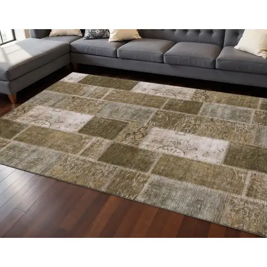 Brown And Ivory Patchwork Washable Area Rug With UV Protection Photo 2