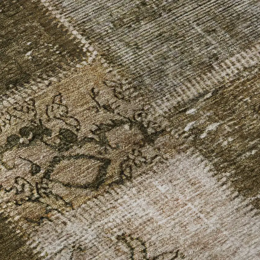 Brown And Ivory Patchwork Washable Area Rug With UV Protection Photo 8