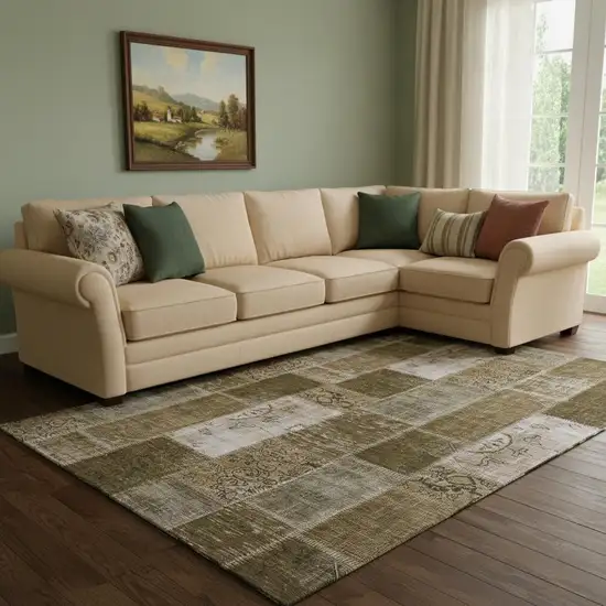 Brown And Ivory Patchwork Washable Area Rug With UV Protection Photo 1