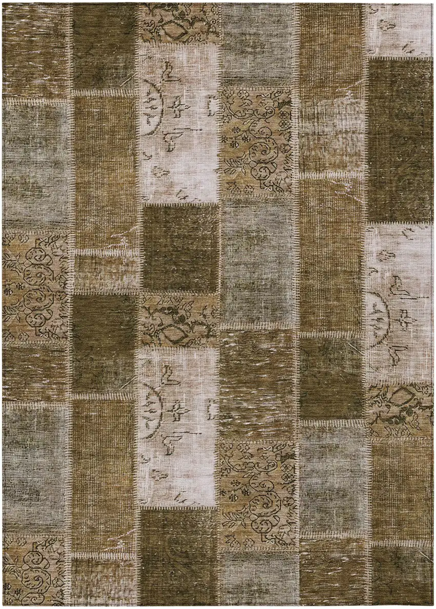 Brown And Ivory Patchwork Washable Indoor Outdoor Area Rug Photo 2