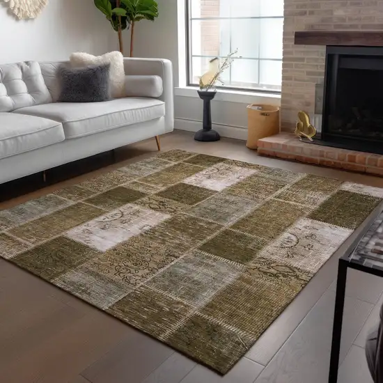 Brown And Ivory Patchwork Washable Indoor Outdoor Area Rug Photo 8
