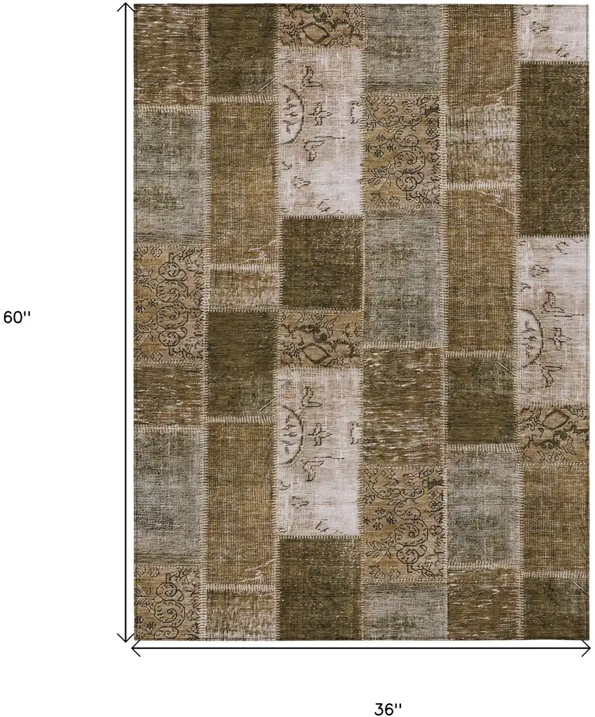 Brown And Ivory Patchwork Washable Indoor Outdoor Area Rug Photo 3