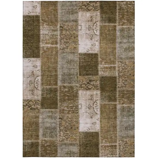 Brown And Ivory Patchwork Washable Indoor Outdoor Area Rug Photo 5