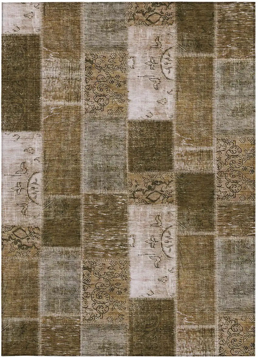 Brown And Ivory Patchwork Washable Indoor Outdoor Area Rug Photo 5