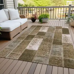 Photo of Brown And Ivory Patchwork Washable Indoor Outdoor Area Rug
