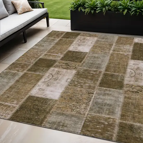 Brown And Ivory Patchwork Washable Indoor Outdoor Area Rug Photo 1