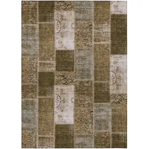 Photo of Brown And Ivory Patchwork Washable Indoor Outdoor Area Rug