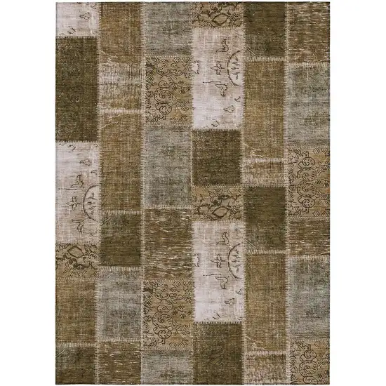 Brown And Ivory Patchwork Washable Indoor Outdoor Area Rug Photo 5