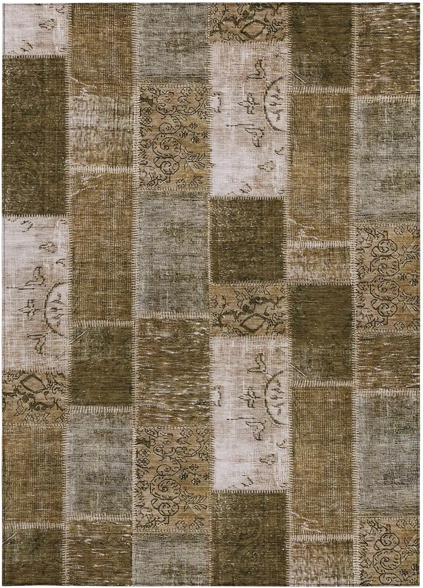 Brown And Ivory Patchwork Washable Indoor Outdoor Area Rug Photo 5
