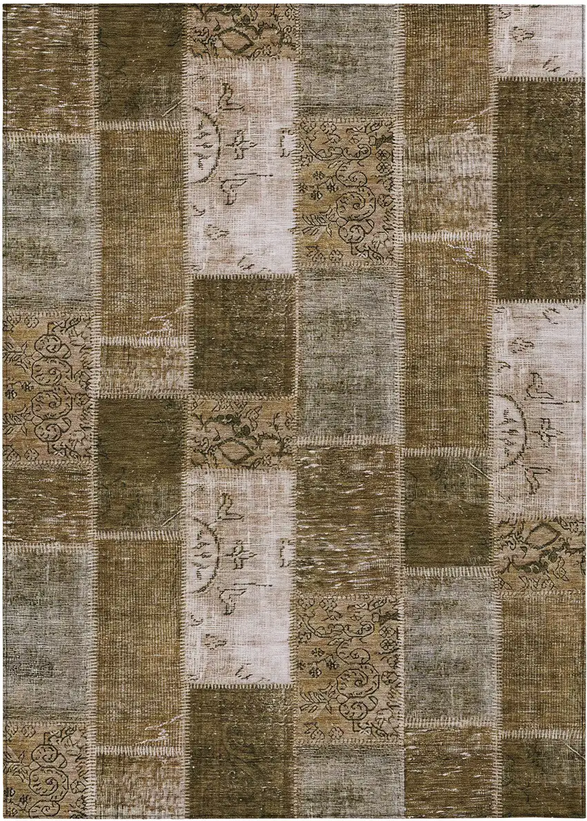 Brown And Ivory Patchwork Washable Indoor Outdoor Area Rug Photo 2