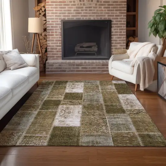Brown And Ivory Patchwork Washable Indoor Outdoor Area Rug Photo 7