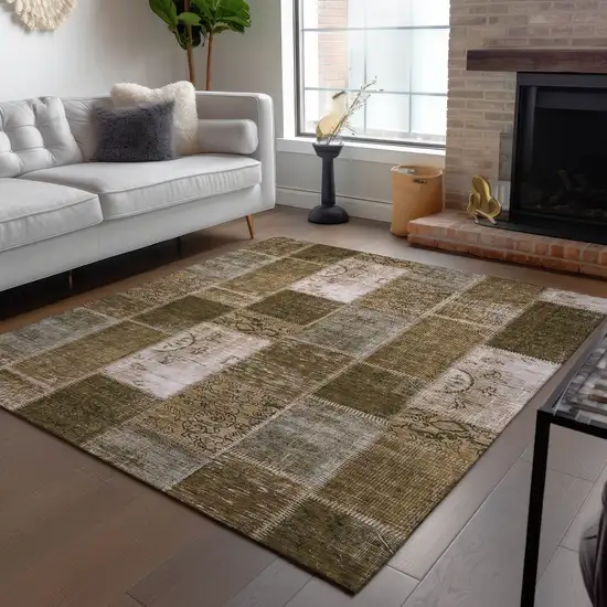 Brown And Ivory Patchwork Washable Indoor Outdoor Area Rug Photo 8