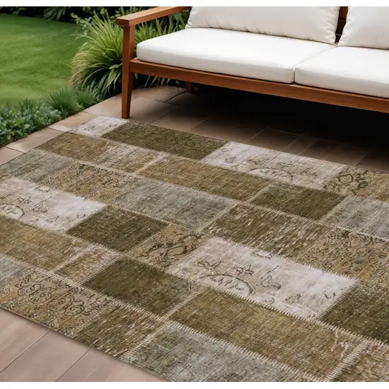 Brown And Ivory Patchwork Washable Indoor Outdoor Area Rug Photo 1