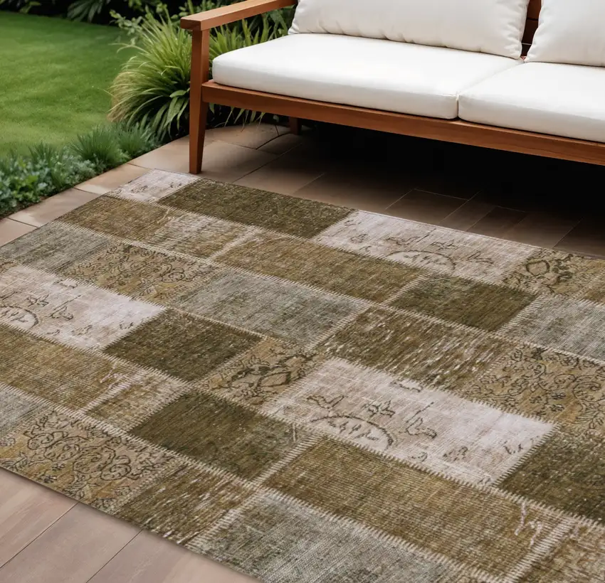 Brown And Ivory Patchwork Washable Indoor Outdoor Area Rug Photo 1
