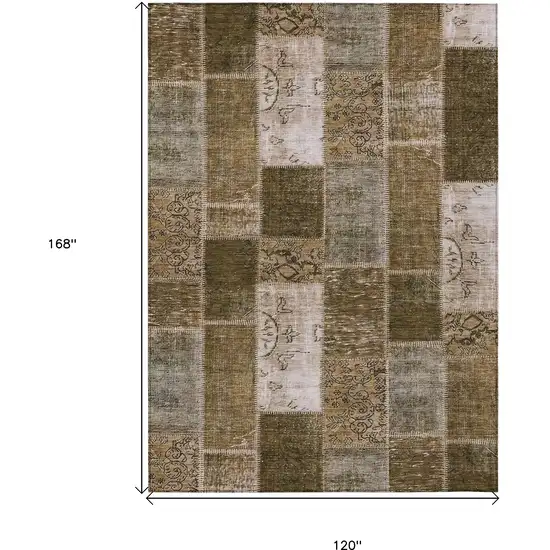 Brown And Ivory Patchwork Washable Indoor Outdoor Area Rug Photo 3