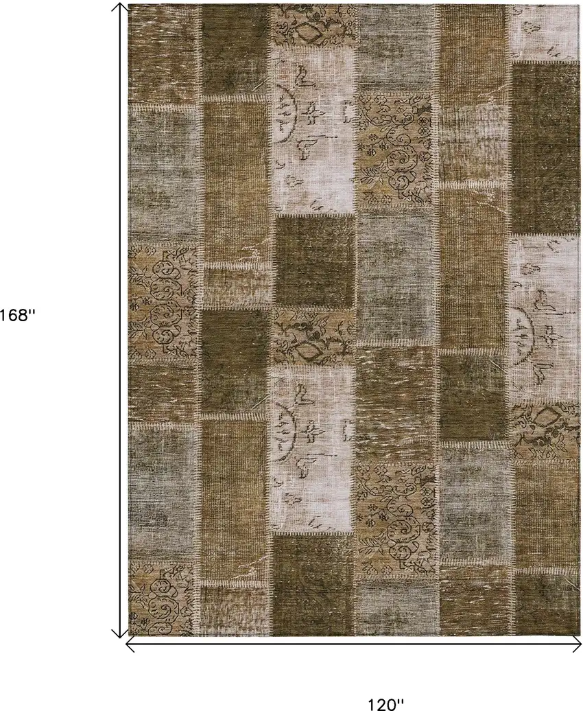 Brown And Ivory Patchwork Washable Indoor Outdoor Area Rug Photo 3