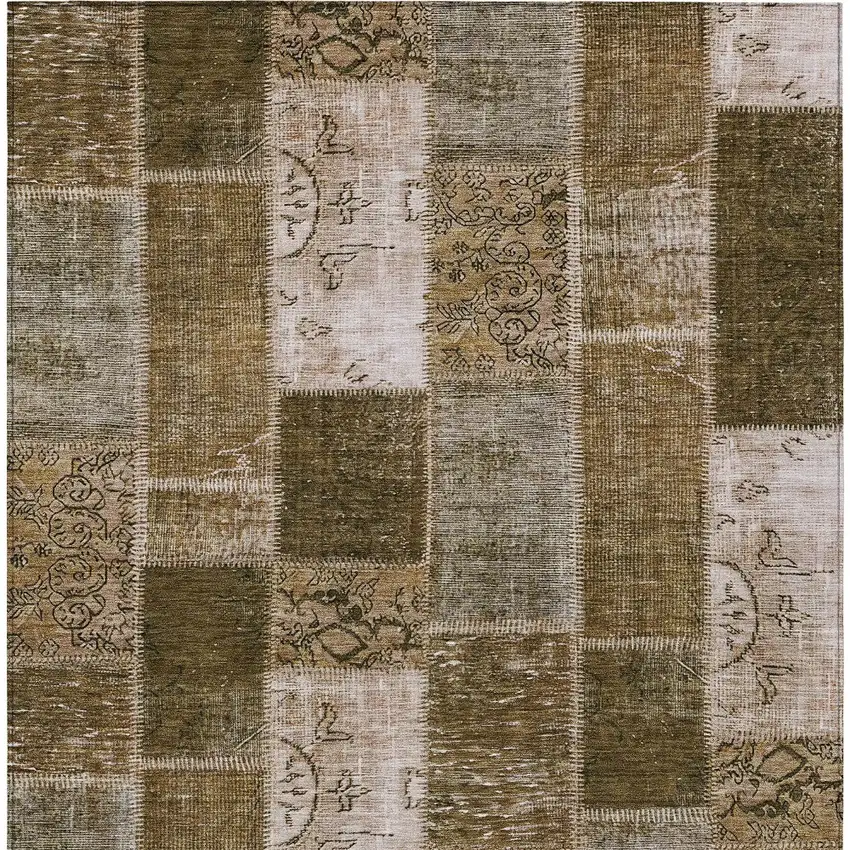 Brown And Ivory Patchwork Washable Indoor Outdoor Area Rug Photo 6