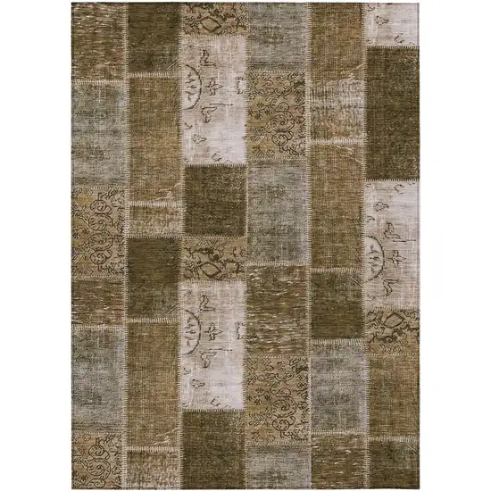 Brown And Ivory Patchwork Washable Indoor Outdoor Area Rug Photo 1