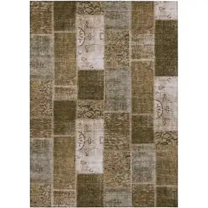 Photo of Brown And Ivory Patchwork Washable Indoor Outdoor Area Rug
