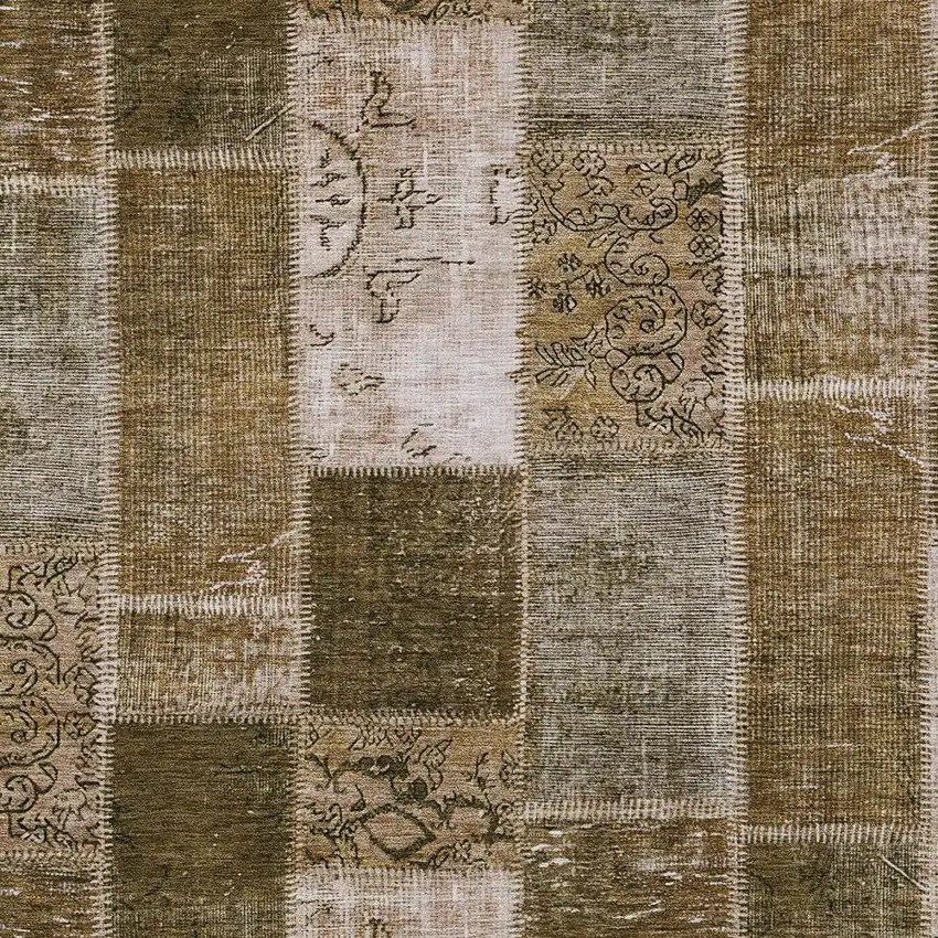 Brown And Ivory Patchwork Washable Indoor Outdoor Area Rug Photo 4