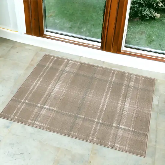 Brown And Ivory Plaid Area Rug Photo 1