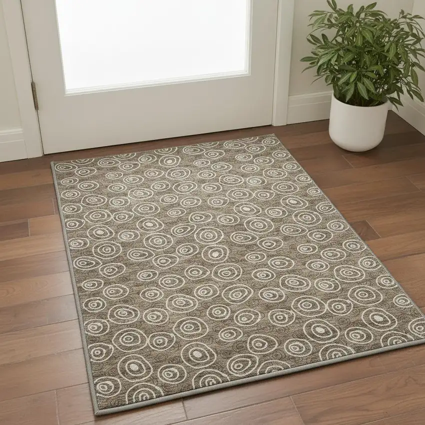 Brown And Ivory Polka Dot Washable Area Rug With UV Protection Photo 2