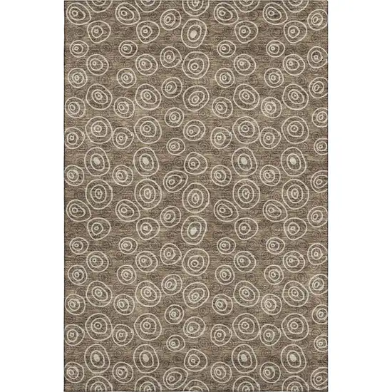 Brown And Ivory Polka Dot Washable Area Rug With UV Protection Photo 1