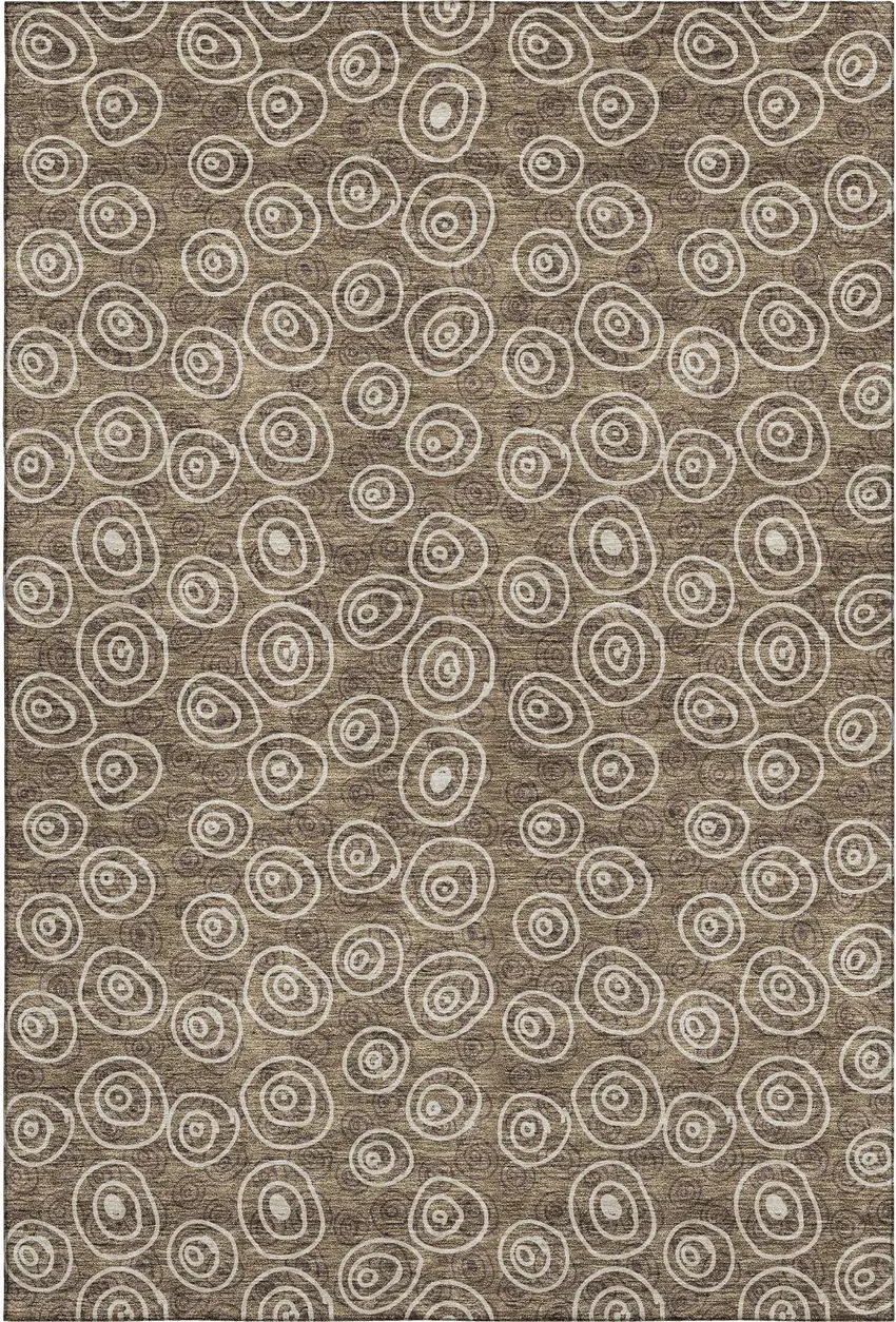Brown And Ivory Polka Dot Washable Area Rug With UV Protection Photo 1