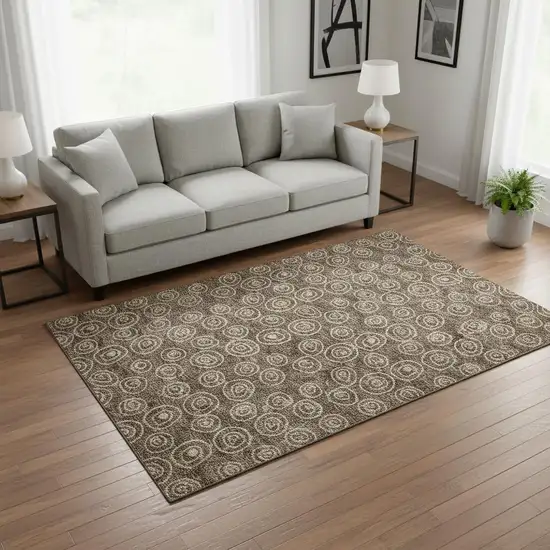 Brown And Ivory Polka Dot Washable Area Rug With UV Protection Photo 2