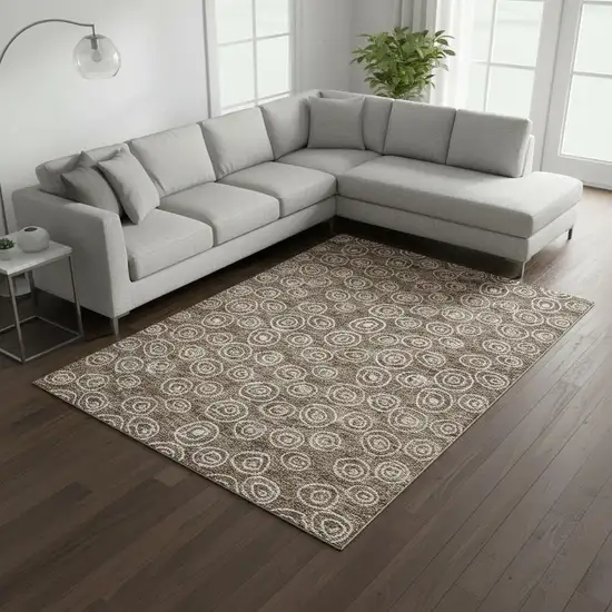 Brown And Ivory Polka Dot Washable Area Rug With UV Protection Photo 2